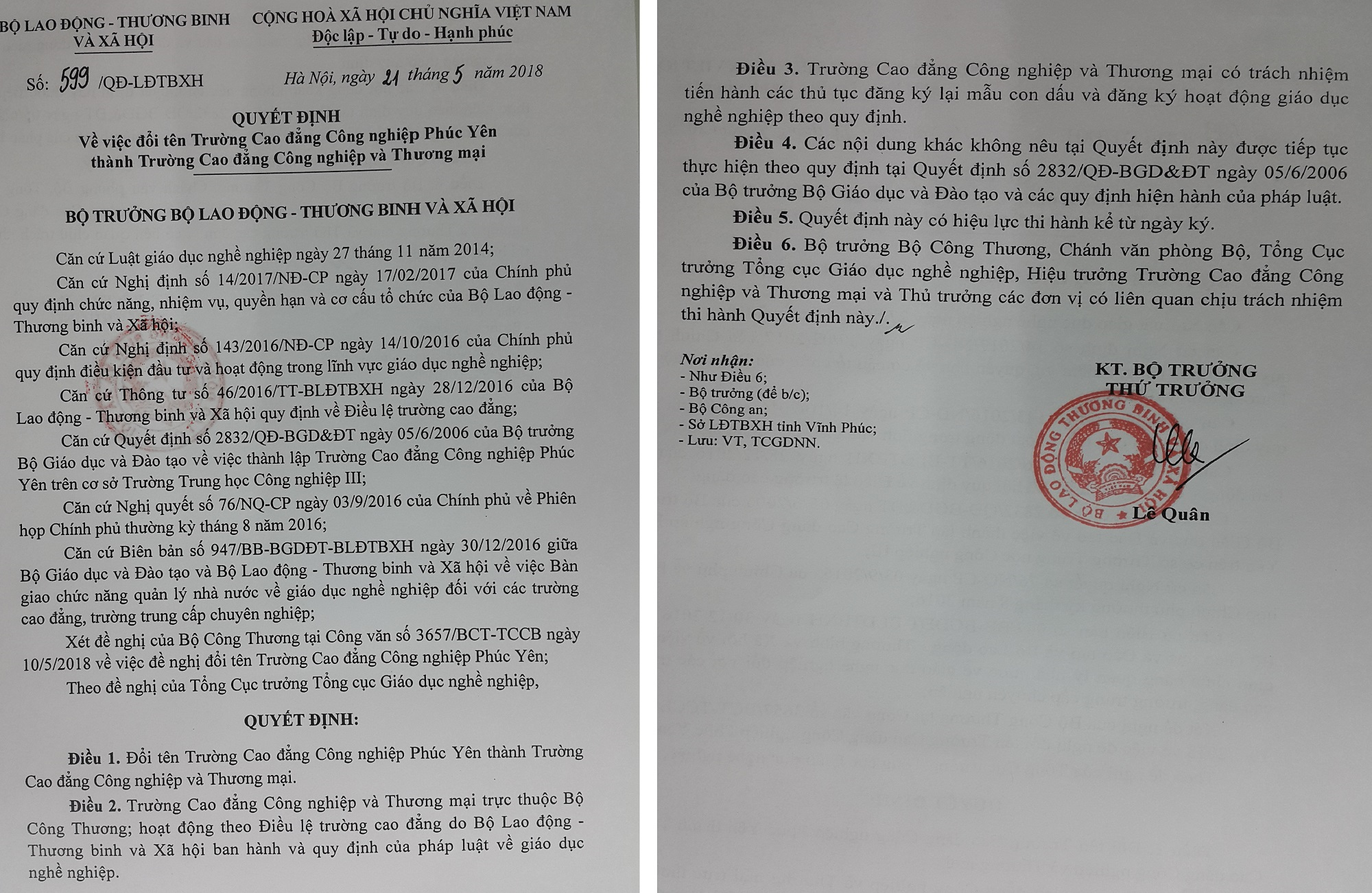 Trường Cao đẳng Công nghiệp Phúc Yên đổi tên thành trường Cao đẳng Công nghiệp và Thương mại: Tên mới sức sống mới!